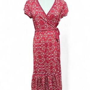 Max Studio Red Floral‎ Wrap Midi Dress - XS